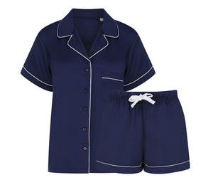 Personalised Mini Satin Luxe Short Pyjama Set in Navy Personalise Direct