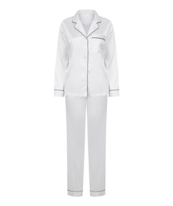 Personalised Satin Long White Pyjamas Personalise Direct