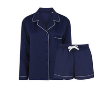 Load image into Gallery viewer, Personalised Satin Luxe Navy Long/Short Pyjama Set Personalise Direct