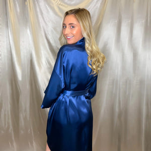Personalised Satin Robe - Navy Personalise Direct