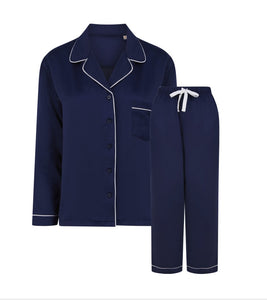 Personalised mini Satin Luxe Long Pyjama Set in Navy Personalise Direct